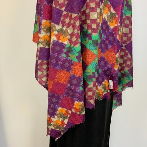 Bindya New York Cashmere Silk Multicolor Geometric Print Scarf Shawl - Picture 13 of 16